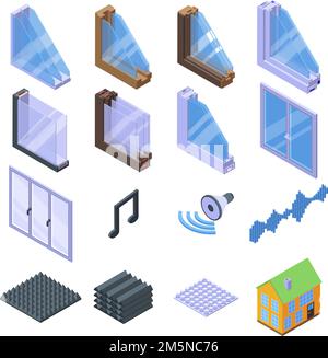 Icônes d'insonorisation définies. Ensemble isométrique d'icônes vectorielles d'insonorisation pour la conception de sites Web isolé sur fond blanc Illustration de Vecteur