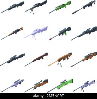 Jeu d'icônes d'arme de sniper. Ensemble isométrique d'icônes vectorielles d'arme de sniper pour la conception de sites Web isolée sur fond blanc Illustration de Vecteur