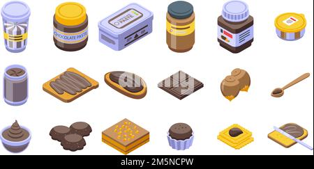 Jeu d'icônes de pâte de chocolat. Ensemble isométrique d'icônes vectorielles de pâte de chocolat pour la conception de sites Web isolée sur fond blanc Illustration de Vecteur