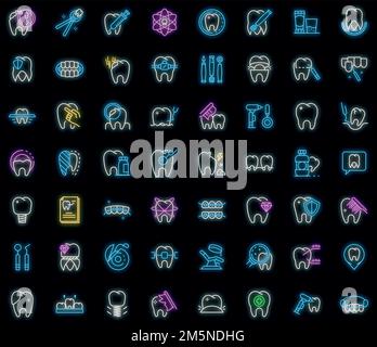 Jeu d'icônes de restauration des dents. Ensemble de contours de restauration des dents vecteur icônes couleur néon sur noir Illustration de Vecteur