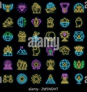 Ensemble d'icônes Excellence. Ensemble de contours d'excellence vecteur icônes couleur néon sur noir Illustration de Vecteur
