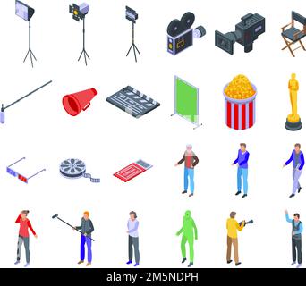 Jeux d'icônes de cinéastes.Ensemble isométrique d'icônes vectorielles pour la création de sites Web isolées sur fond blanc Illustration de Vecteur