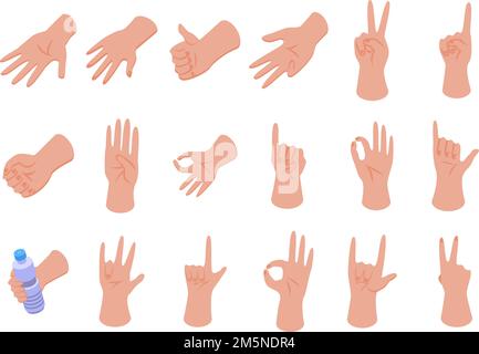 Icônes de mouvements de la main définies. Ensemble isométrique d'icônes vectorielles de mouvements de la main pour la conception Web isolée sur fond blanc Illustration de Vecteur