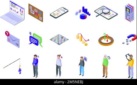 Ensemble d'icônes de public cible. Ensemble isométrique d'icônes vectorielles de public cible pour la conception Web isolée sur fond blanc Illustration de Vecteur
