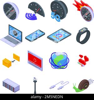 Icônes de vitesse Internet définies. Ensemble isométrique d'icônes de vecteur de vitesse Internet pour la conception de sites Web isolée sur fond blanc Illustration de Vecteur