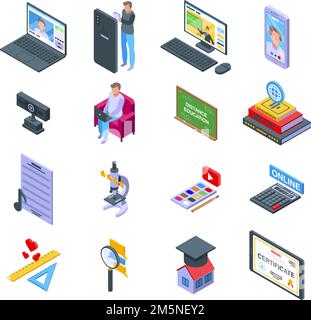 Icônes d'enseignement à distance définies. Ensemble isométrique d'icônes vectorielles d'éducation à distance pour la conception de sites Web isolée sur fond blanc Illustration de Vecteur