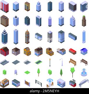 Icônes d'infrastructure urbaine définies. Ensemble isométrique d'icônes vectorielles d'infrastructure de ville pour la conception de sites Web isolée sur fond blanc Illustration de Vecteur