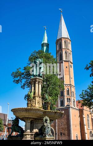 Heinrichsbrunnen à Hagenmarkt, Brunswick, Basse-Saxe, Allemagne Banque D'Images