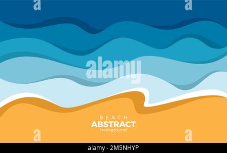 Résumé bleu mer et plage arrière-plan d'été avec des vagues de papier et littoral pour la bannière, l'invitation, l'affiche ou la conception de site Web. Style de coupe de papier. Illustration de Vecteur