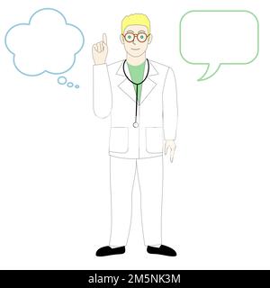 Un médecin de sexe masculin caucasien, vétérinaire donnant un conseil avec un ballon de parole Banque D'Images