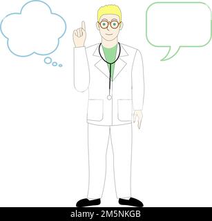 Un médecin de sexe masculin caucasien, vétérinaire donnant un conseil avec un ballon de parole Banque D'Images