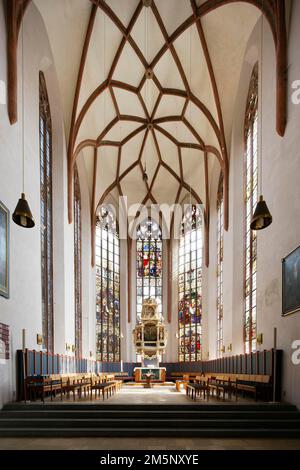 Choeur et autel de Saint Eglise Johannes, gothique du 15th siècle, église paroissiale luthérienne évangélique, pseudo-basilique de trois-nef, Martin-Luther Platz Banque D'Images