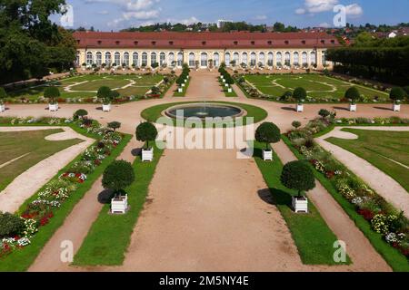 Vue aérienne, jardin Margravial court Ansbach avec orangerie, construit 1726-1744, baroque, parc, jardin, jardin du palais, Ansbach, moyenne-Franconie Banque D'Images