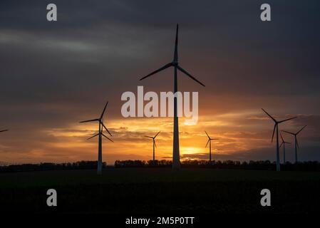 Éoliennes, parc éolien, Wanzleben, Saxe-Anhalt, Allemagne Banque D'Images