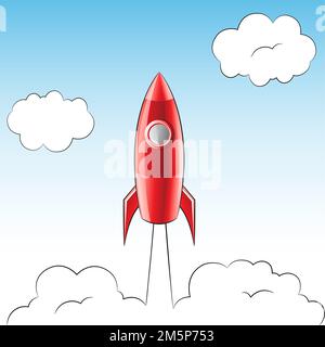 Illustration d'un lancement de Red Rocket sur un ciel nuageux Banque D'Images