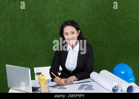 Les dessins de la femme designer de l'industrie de l'herbe Banque D'Images