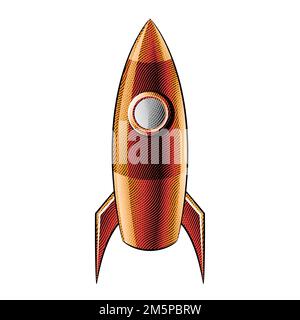 Illustration d'un panneau de contrôle gravé Orange Rocket sur fond blanc Banque D'Images