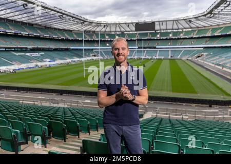 Wayne Barnes, photographié à Twickenham, arbitre et avocat anglais du rugby international. Il est un arbitre régulier dans le Premiership anglais. Banque D'Images