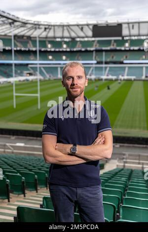 Wayne Barnes, photographié à Twickenham, arbitre et avocat anglais du rugby international. Il est un arbitre régulier dans le Premiership anglais. Banque D'Images