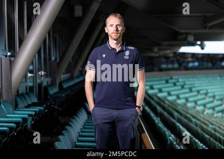 Wayne Barnes, photographié à Twickenham, arbitre et avocat anglais du rugby international. Il est un arbitre régulier dans le Premiership anglais. Banque D'Images