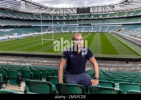 Wayne Barnes, photographié à Twickenham, arbitre et avocat anglais du rugby international. Il est un arbitre régulier dans le Premiership anglais. Banque D'Images