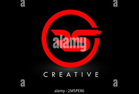 Logo lettre de forme RS avec cercle rouge. Logo d'icône de lettres brossées créatives. Illustration de Vecteur