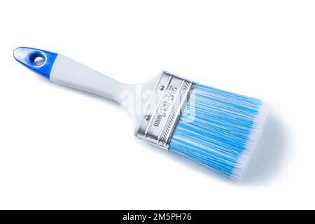 pinceau bleu avec poignée blanche isolée Banque D'Images