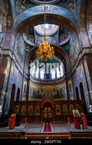 Intérieur de la cathédrale de Panteleimon du monastère chrétien du Nouveau Athos Simon-Kananite en Abkhazie, fondée en 1875 et consacrée en 1900 Banque D'Images