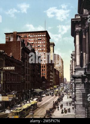 Randolph Street est de LaSalle, Chicago USA - Detroit Publishing Co - Photochrome Print Banque D'Images