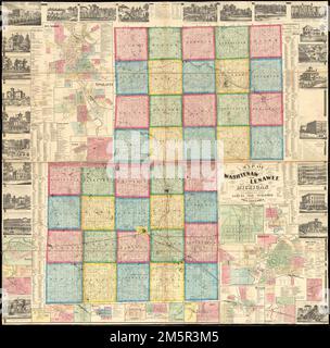 Carte des comtés de Washtenaw et Lenawee, Michigan. Worley & Bracher, eng., F. Bourquin & Co Imprimer. 'Inscrit selon l'Acte du Congrès A.D. 1876 par Samuel GeIL en l'an 1863 au bureau des greffiers du tribunal de district du district est de Pennsa.' Inclut les répertoires d'affaires, les cartes de distance et 25 vues des bâtiments d'affaires, résidentiels et publics. Insets: Ann Arbor -- Ypsilanti -- Saline -- Chelsea -- Dexter -- Hudson -- Macon (Lex. Co.) -- Manchester -- Rollin P.O. -- Blissfield -- Riga -- Morenci -- Canandaigua -- Médina -- Fairfield -- Ridgeway -- Addison -- Tecumseh Banque D'Images