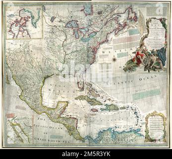 Une carte précise de l'Amérique du Nord : décrivant et distinguant les dominions britannique et espagnol sur ce grand continent : selon le traité définitif conclu à Paris 10th Feby. 1763 : aussi toutes les îles de l'Inde occidentale appartenant à, et possédées par les différents princes et Etats européens. Grugeage illustré par illustration. Couleur main. 'Longue. w. de Ferro.' Comprend des notes historiques, des notes sur les revendications territoriales et des insets d'une carte particulière de Baffin et de la baie d'Hudson et du passage par terre à la Californie. Présenté dans The faces & Places Exhibition, Kravis Center, Palm Beach, FL, depuis Banque D'Images