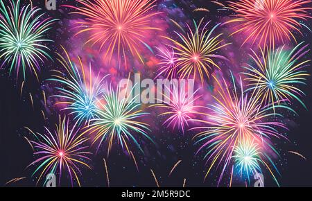 Spectacle de feu d'artifice - illustration numérique Banque D'Images