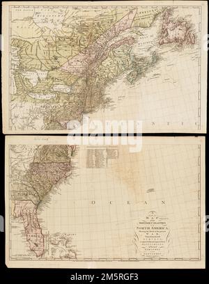 Une nouvelle carte des colonies britanniques en Amérique du Nord, qui déversait le siège de la guerre actuelle, extraite des meilleurs relevés, comparée et améliorée des manuscrits de plusieurs nobles et messieurs. Couleur main. Premier méridien : Londres. Grugeage illustré par illustration. Publié par John Andrews et Andrew Dury. Inclut la liste des références aux noms des pays non insérés dans cette carte. Le catalogage, la conservation et la numérisation ont été rendus possibles en partie par la Fondation nationale pour les sciences humaines : exploration de l'effort humain , Amérique du Nord, région Banque D'Images