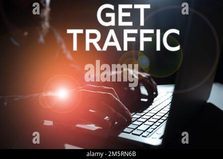 Légende conceptuelle : trafic. Mot écrit sur la quantité de données envoyées et reçues par les visiteurs d'un site Web Banque D'Images