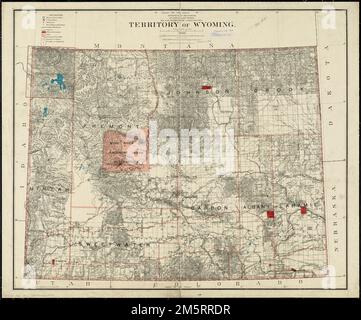 Territoire du Wyoming. Relief indiqué par les haches. Méridiens de premier choix : Greenwich et Washington , Wyoming Banque D'Images