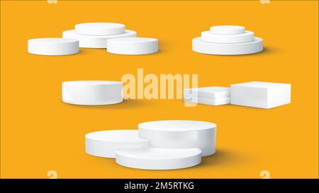 Un ensemble de produits blancs réalistes scène de podium isolée sur fond de réverbération Illustration de Vecteur