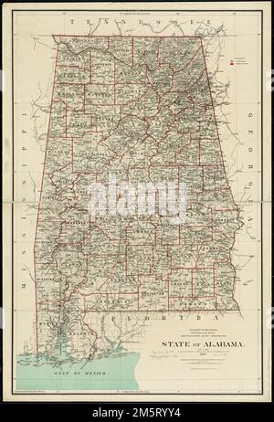 État de l'Alabama. Premiers méridiens : Greenwich et Washington. Relief montré par les haches , Alabama Banque D'Images