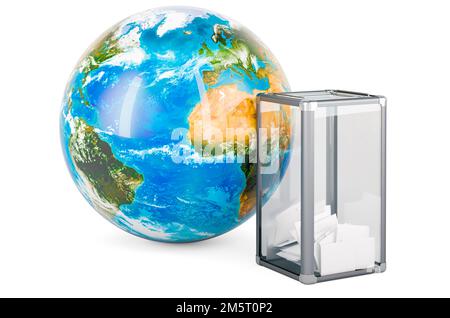 Bulletin de vote avec Earth Globe. Rendu 3D isolé sur fond blanc isolé sur fond blanc Banque D'Images