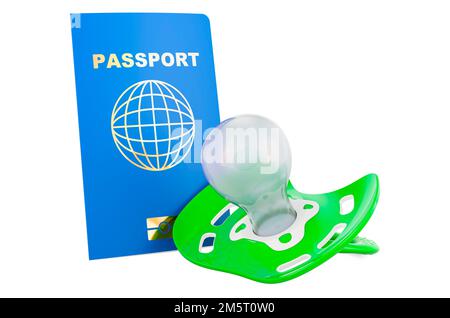 Passeport avec mannequin bébé, 3D rendu isolé sur fond blanc Banque D'Images