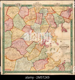 Carte de la ville et des environs de Boston Massachusetts. Relief indiqué par les haches. Comprend deux vignettes. «Entrée en vertu de l'Acte du Congrès en l'an 1852 par R.P. Smith au bureau des greffiers de la Distr. Cour du district est de Pennsylvanie.'... , Massachusetts , Suffolk , comté , Boston Banque D'Images