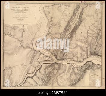 Carte militaire montrant les caractéristiques topographiques du pays à côté de Harper's Ferry, va : comprenant le Maryland, Loudoun et Bolivar Heights, et des parties de South et Short Mountains, avec les positions des œuvres défensives. Grugeage indiqué par les haches et les lignes de forme. Gravé dans l'Eng. Service... , Virginie occidentale , Jefferson ,comté , Harpers Ferry Banque D'Images