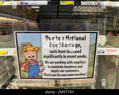 Racine, Wisconsin, États-Unis. 30th décembre 2022. On accuse la grippe aviaire de pénurie d'œufs. Les clients sont informés de la pénurie et de la hausse du prix des œufs dans la signalisation d'un supermarché de racine, Wisconsin Friday 30 décembre 2022. (Credit image: © Mark Hertzberg/ZUMA Press Wire) Credit: ZUMA Press, Inc./Alay Live News Banque D'Images