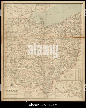 Afficher la carte de l'état de l'Ohio montrant les bureaux de poste avec les distances intermédiaires sur les routes de courrier en service le 1st décembre 1903. Affiche également les chemins de fer et les comtés. Encart : environs de Cincinnati. Inclut la liste des comtés indiquant la position relative.... , Ohio Banque D'Images