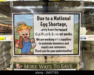 Racine, Wisconsin, États-Unis. 30th décembre 2022. On accuse la grippe aviaire de pénurie d'œufs. Les clients sont informés de la pénurie et de la hausse du prix des œufs dans la signalisation d'un supermarché de racine, Wisconsin Friday 30 décembre 2022. (Credit image: © Mark Hertzberg/ZUMA Press Wire) Credit: ZUMA Press, Inc./Alay Live News Banque D'Images