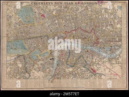 Le nouveau plan de Londres de Cruchley fait passer à l'heure actuelle toutes les améliorations nouvelles et prévues. La conservation de cette pièce a été financée par Ryan Jaco en l'honneur de James Connolly. Inclut « Tableau de référence aux lettres du plan » , Angleterre , Londres Banque D'Images