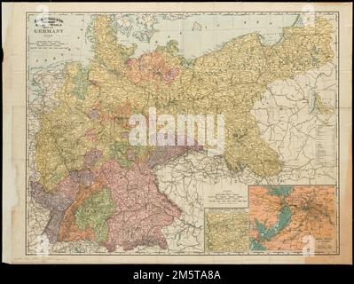 Rand, Atlas indexé de la carte du monde de l'Allemagne par McNally & Co. Relief indiqué par les haches. Insets: Rhenish-Westphalian industrie et secteur minier -- Berlin, Potsdam et environs -- [continuation Nord]. Accompagné de l'index: Rand, carte de poche indexée de McNally & Co. De l'Allemagne... Rand, McNally & Co's Germany Rand, McNally & Co., carte de poche indexée de l'Allemagne montrant les États, les lacs, les montagnes, les rivières et les chemins de fer séparés. Rand, McNally & Co's Germany Rand, McNally & Co., carte de poche indexée de l'Allemagne montrant les États, les lacs, les montagnes, les rivières et les chemins de fer séparés, Allemagne Banque D'Images