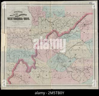 Carte de Colton du district pétrolier de la Virginie-Occidentale et de l'Ohio. Couvre le nord-ouest de la Virginie-Occidentale et le sud-est de l'Ohio, montrant les puits de pétrole et les sources de gaz. Premier méridien: Washington D.C.... , Ohio Virginie-Occidentale Banque D'Images