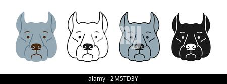 Chien Cane Corso fait face à un jeu de caractères de dessin animé. Mignon puppy puppy pupille kawaii tête symbole museau, queue de cocotte, icône ou silhouette. Sourire drôle chien chien bébé, bande dessinée imprimé plat autocollant modèle vecteur Illustration de Vecteur