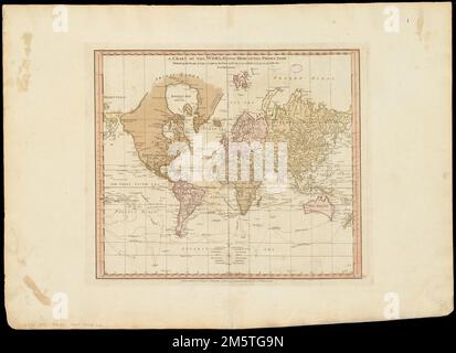 Une carte du monde sur la projection de Mercator : décrivant les pistes du capitaine Cook en 1768, 69, 70, 71, et en 1772, 73, 74, 75, avec les nouvelles découvertes. Grugeage illustré par illustration. La conservation de cette pièce a été financée par Alan et Sherry Leventhal à la mémoire de son père, Norman B. Leventhal, dont la vision de créer ce Centre de cartes inspirera les générations à venir. Carte 1 dans un atlas composite avec le titre 'Atlas du monde.'... , Monde Banque D'Images