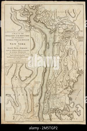 Un plan des opérations de l'armée du roi sous le commandement du général Sr William Howe, K.B. à New York et dans l'est du New Jersey, contre les forces américaines commandées par le général Washington depuis 12th. D'octobre, au 28th. De novembre 1776 : où se distingue particulièrement l'engagement sur les plaines blanches, le 28th. Octobre. Relief indiqué par les haches. Inclut des notes , New York , Westchester ,comté , White Plains Banque D'Images
